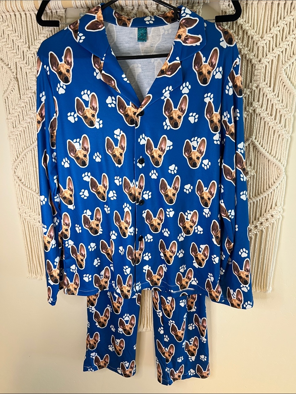 Blue Dog Print Women's Pajama Set - Unbranded